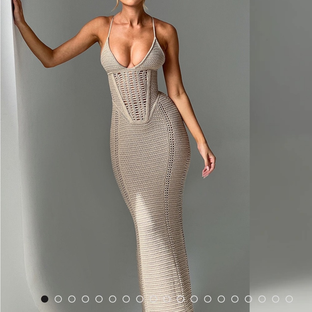 Cream Gold Bodycon Cocktail Dress